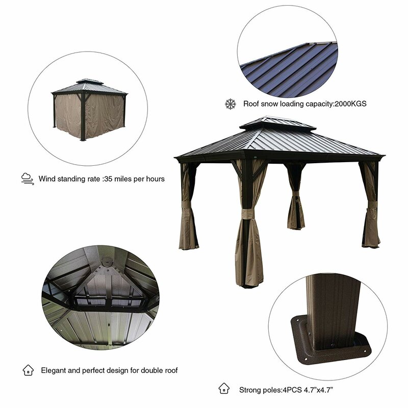 Gazebo de alumínio Dahlin para pátio, 3,65 m de largura x 3 m de profundidade