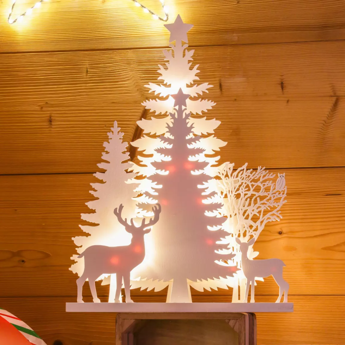 Scène lumineuse en bois à piles (H40 cm) Forêt Blanc chaud