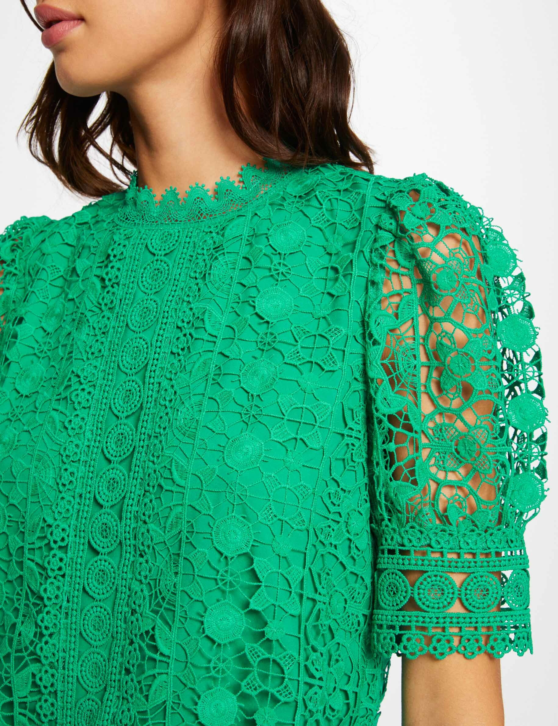 Blouse manches courtes en dentelle vert femme - vert