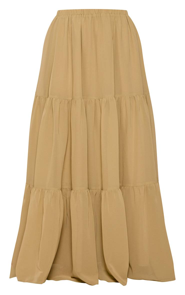 Vert Olive Ensemble Jupe Longue En Mousseline Superposée Petite
