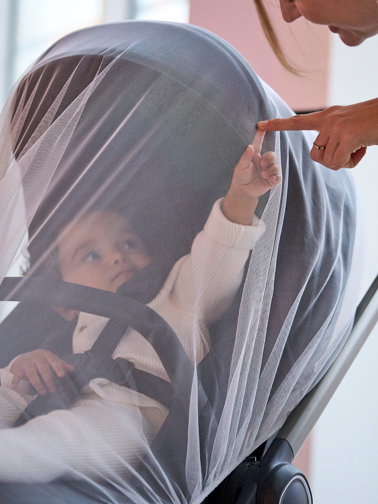 Mosquiteiro para carrinho de bebê e berço portátil, branco claro liso