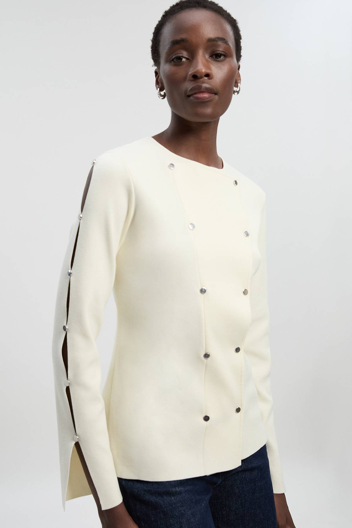 KarenMillen Haut en Maille à Manches Longues avec Détails Cloutés en Mélange de Viscose