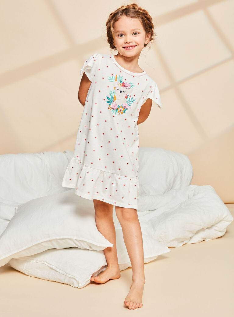 Chemise de nuit écrue à imprimé fleurs et à motif koala
