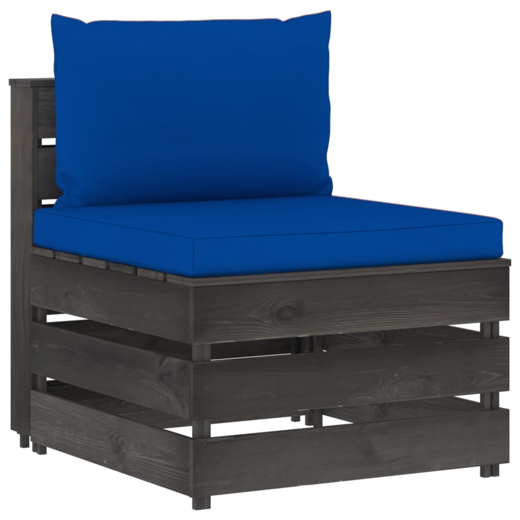 Salon de jardin meuble d'extérieur ensemble de mobilier 10 pièces avec coussins bois imprégné de gris