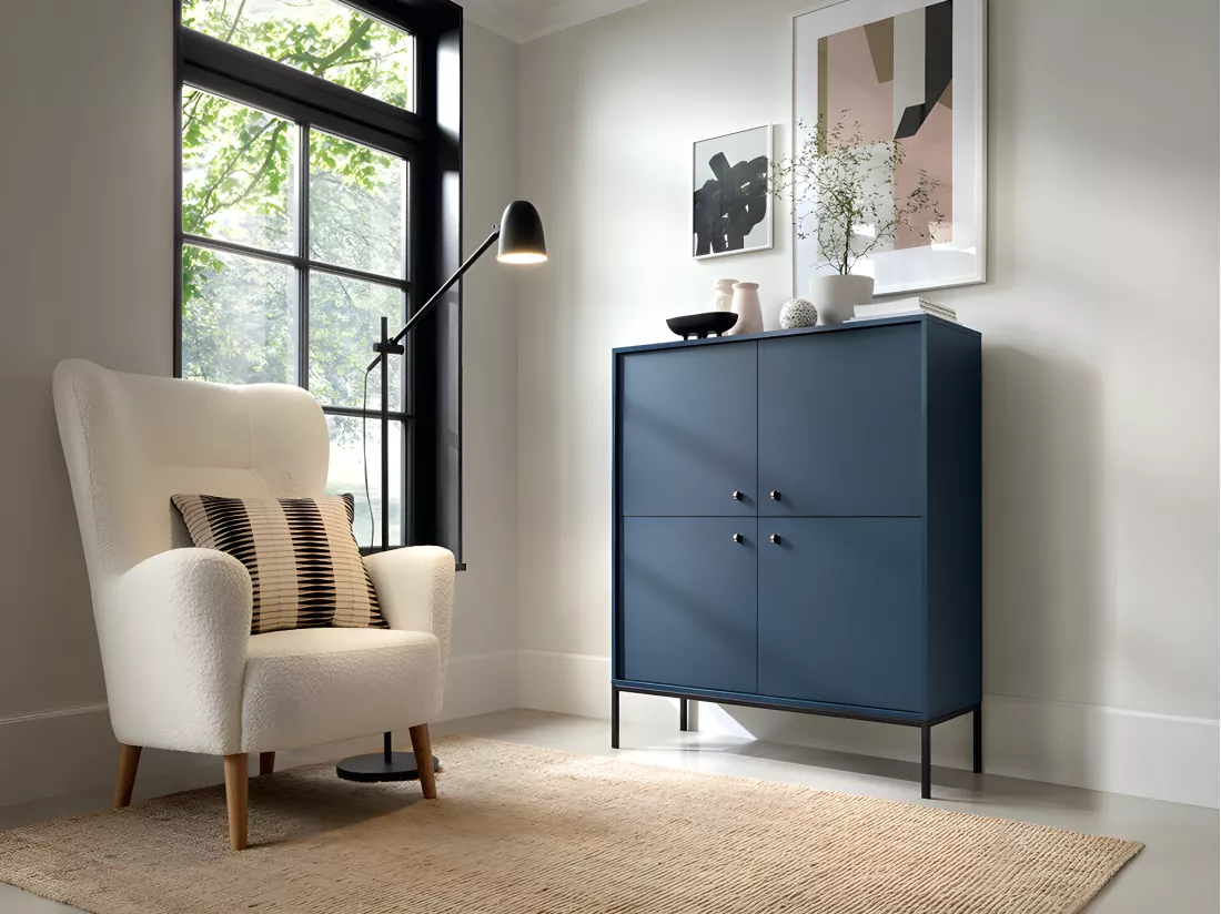 Buffet haut - 4 portes - Bleu - BOGDAN