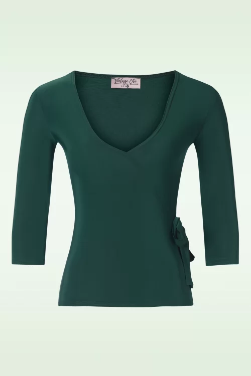 Vintage Chic for Topvintage Annabelle slinky top in bosgroen