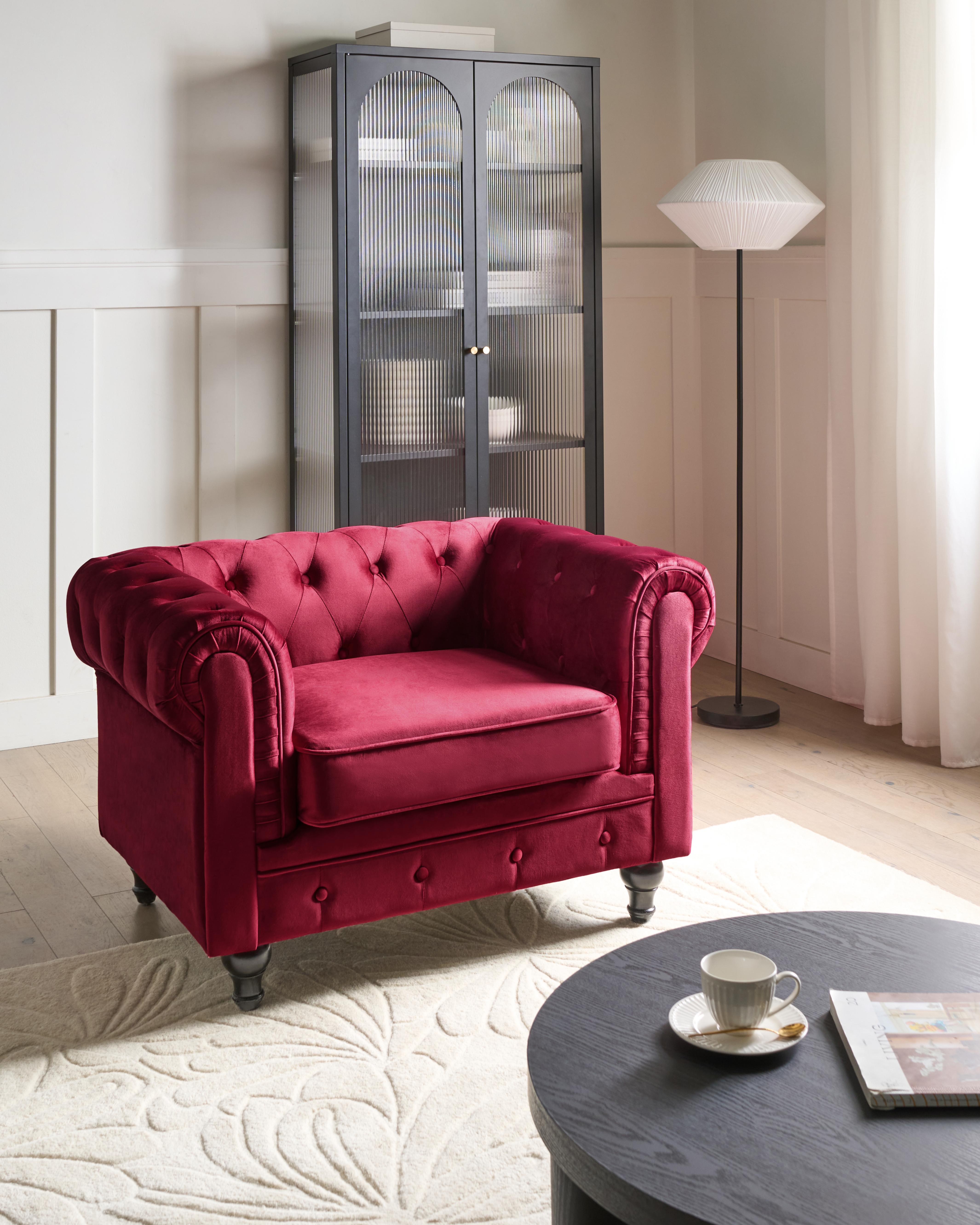 Fauteuil CHESTERFIELD Fluweel Bordeauxrood