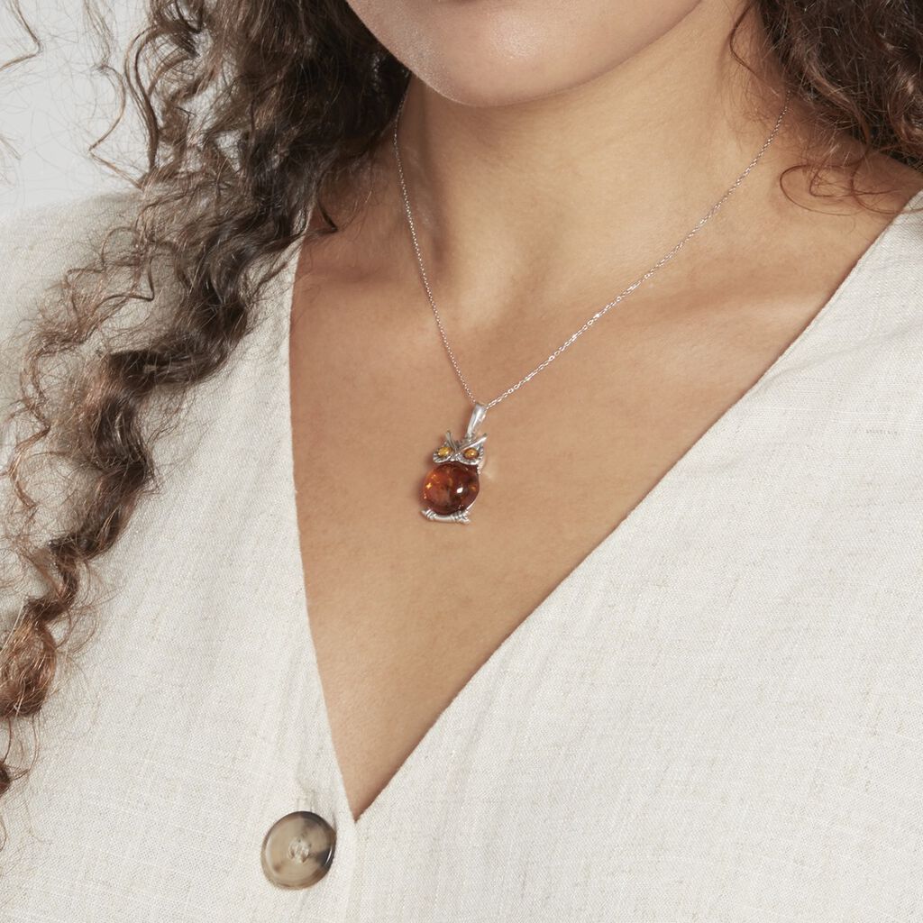 Pendentif Argent Blanc Benoite Ambre