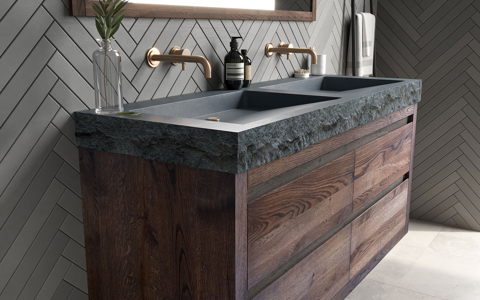 Forzalaqua Gela badmeubel 80cm charcoal met Palermo wastafel graniet gekapt zonder kraangat