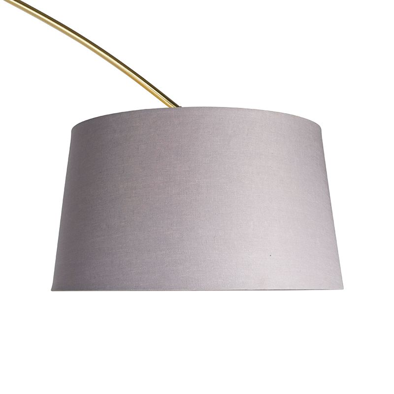 Booglamp messing met marmer stoffen kap grijs 45 cm - XXL