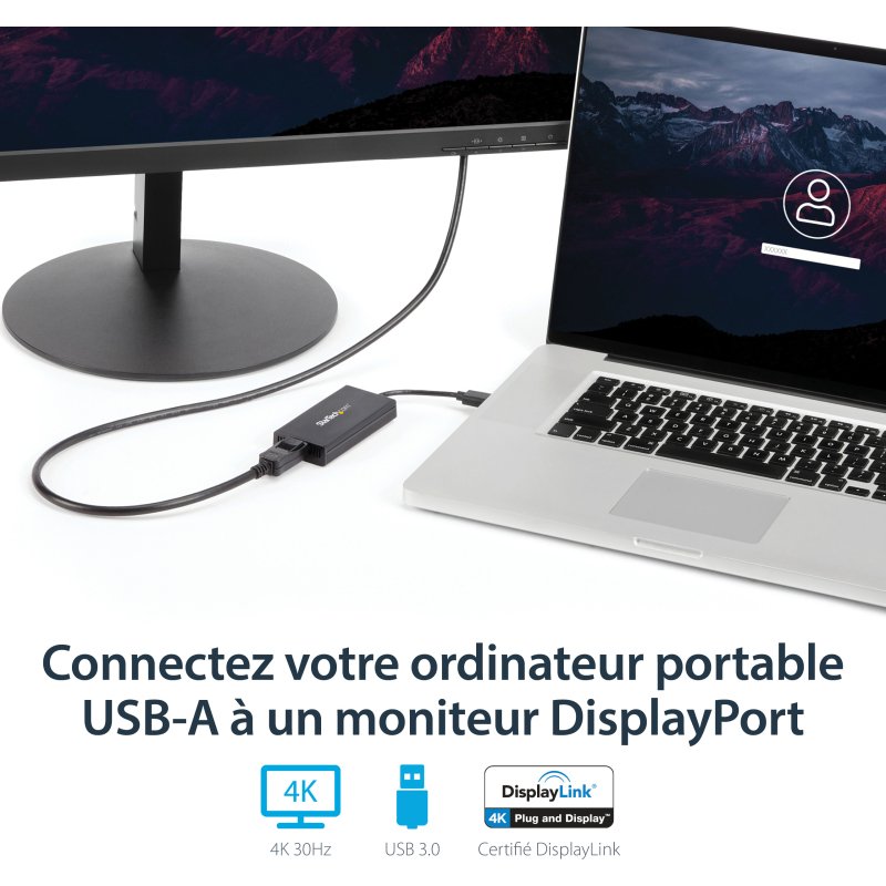 StarTech.com Adaptateur USB 3.0 vers DisplaPort - 4K 30Hz Ultra HD - Certifié DisplayLink - Convertisseur USB Type-A vers DP pour Moniteur - Vidéo Externe et Carte Graphique - Mac et Windows