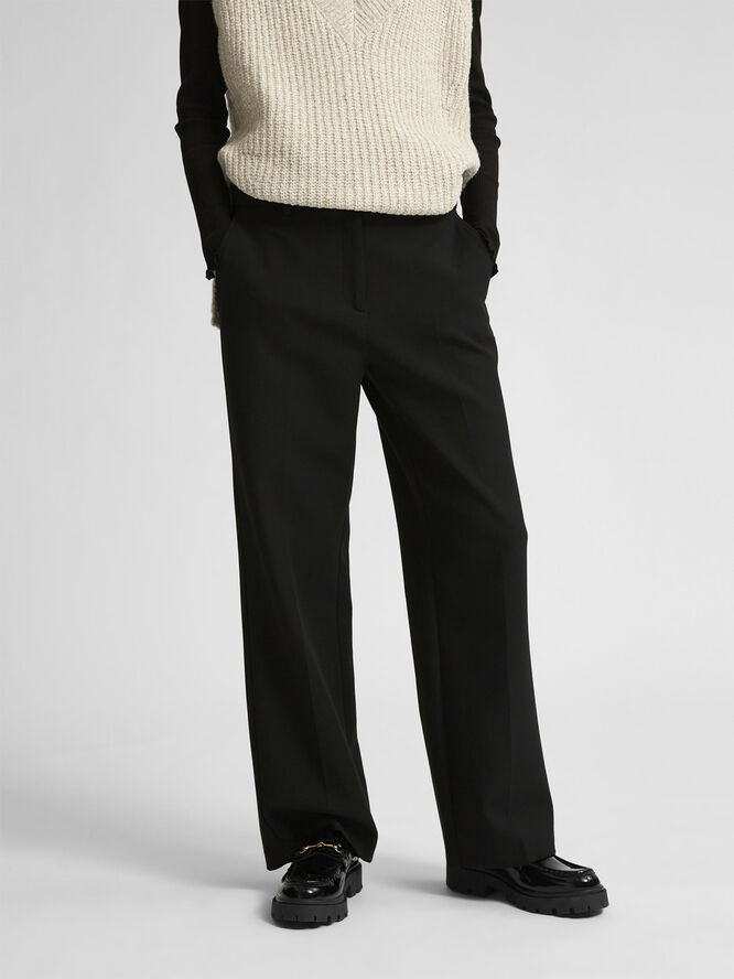 Selected Femme SLFRITA MW WIDE PANT BLACK N NOOS Sort