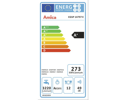 Amica EGSP 14797 E semi-geïntegreerde vaatwasser, 60 x 82 x 58 cm, voor 12 couverts, 11 l inhoud, 49 dB(A)