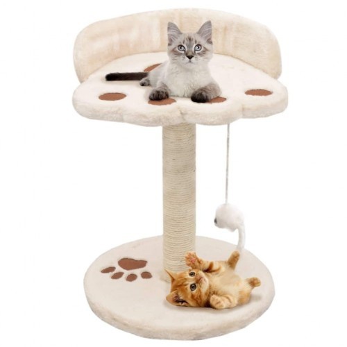 Arranhador para gatos em pelúcia bege e sisal