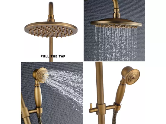 Colonne de douche en laiton Bronze Rétro,Ensemble de Douche avec Mitigeur Mécanique, Système de Douche Hauteur Réglable pour Salle de Bain