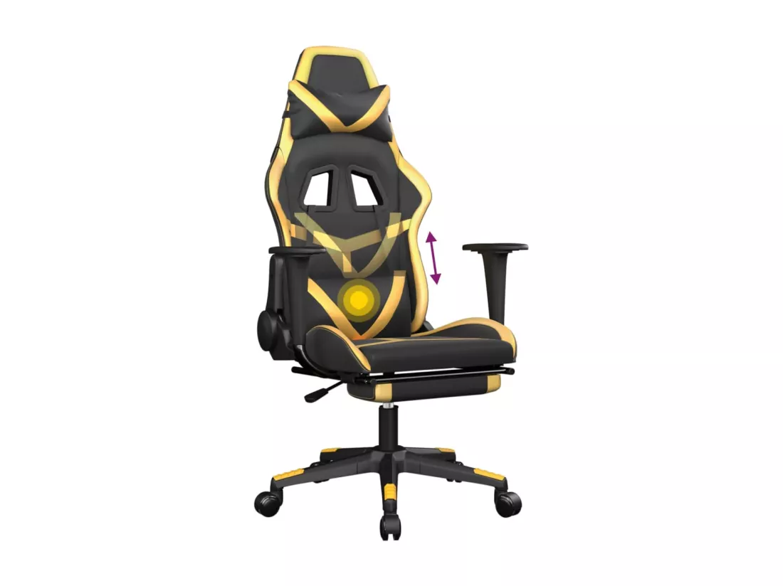 Chaise de jeu de massage avec repose-pied Noir&Doré Similicuir