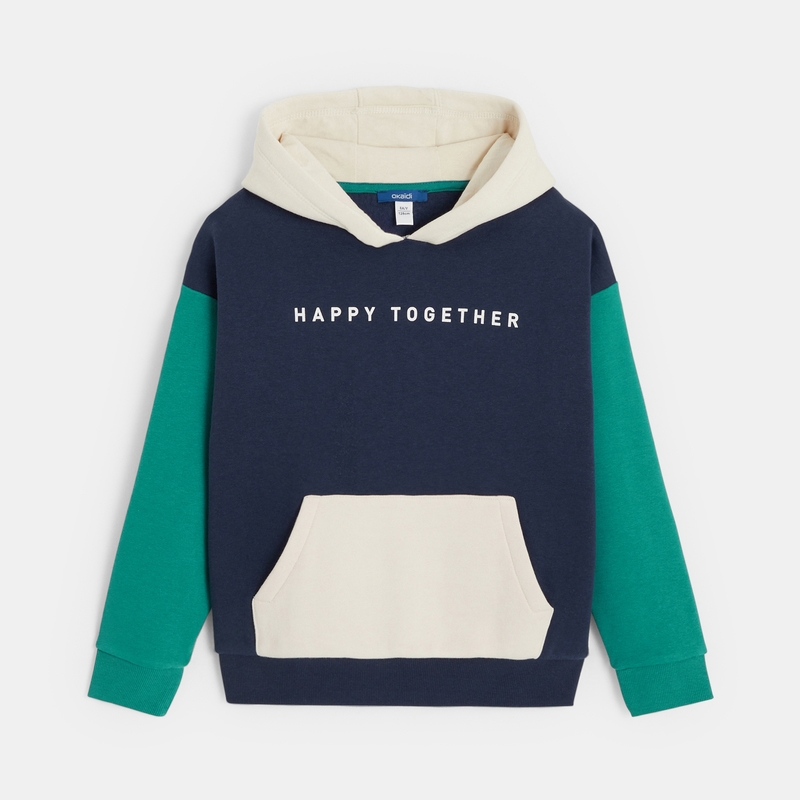 Sweat-shirt à capuche à message bleu garçon