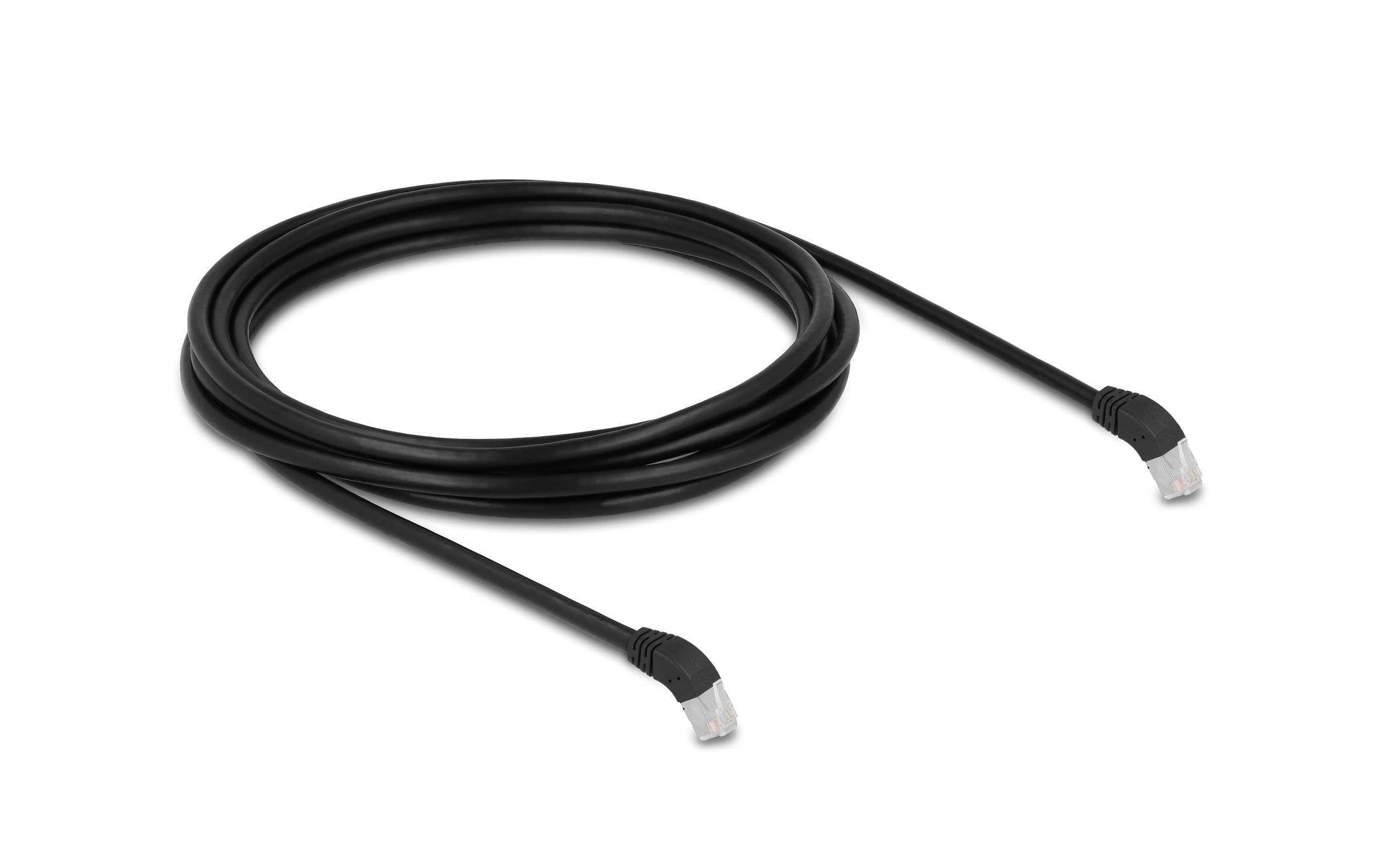 Patchkabel 45° unten gewinkelt Cat 6A, S/FTP, 3 m, SchwarzDelock RJ45 Netzwerkkabel Cat.6A S/FTP 45° nach unten gewinkelt 3 m schwarz
