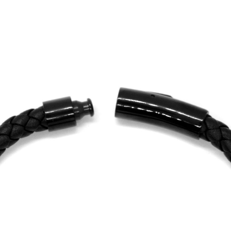 Bracelet Homme cuir noir et détail gris 