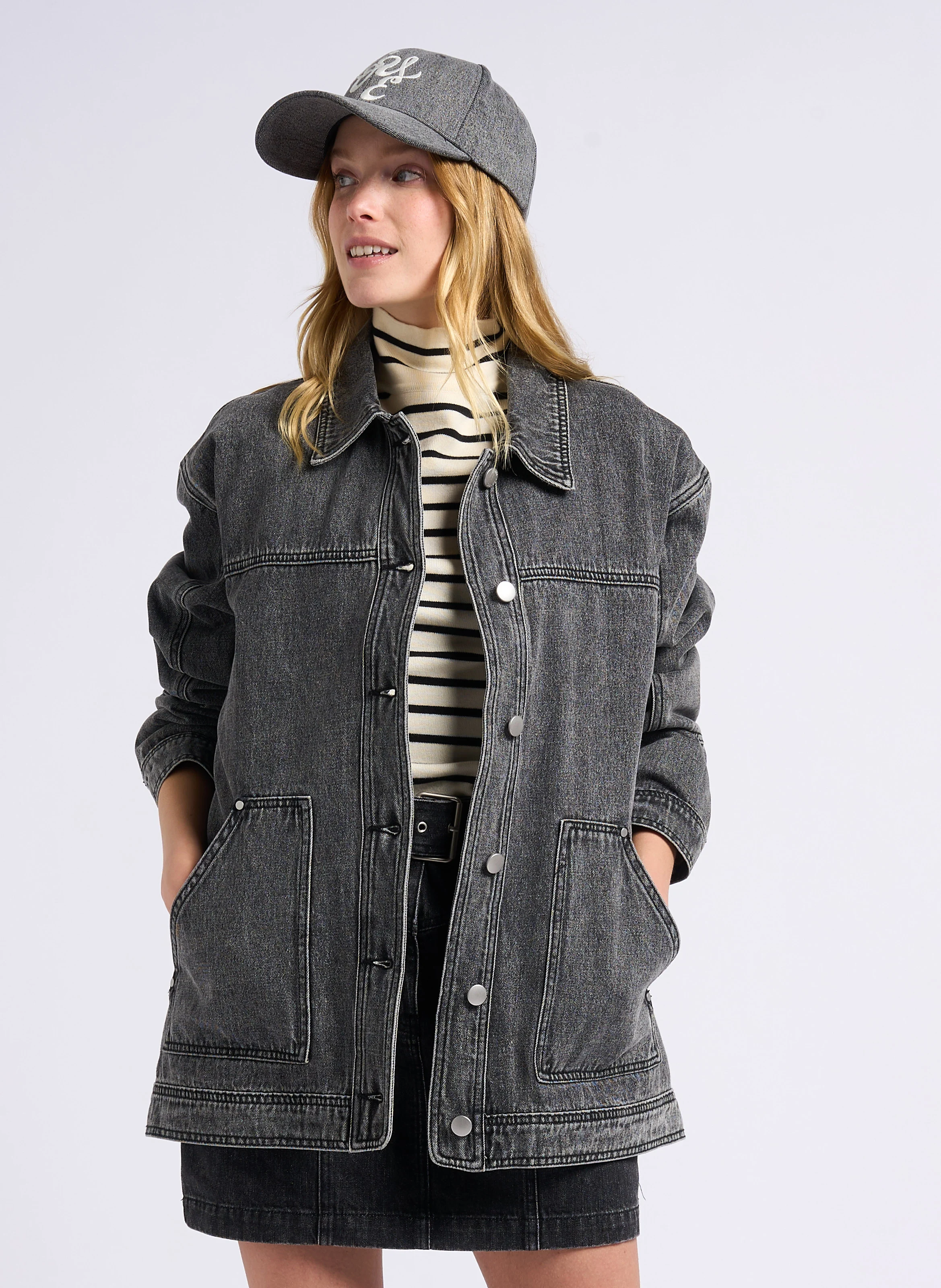 DASY - Veste denim col classique en coton | Noir