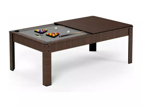 Billard Américain convertible table 8places KITBILL 7Ft - 226,5 x 126,5 x 80 cm Plateau dînatoire et accessoires inclus - Marron
