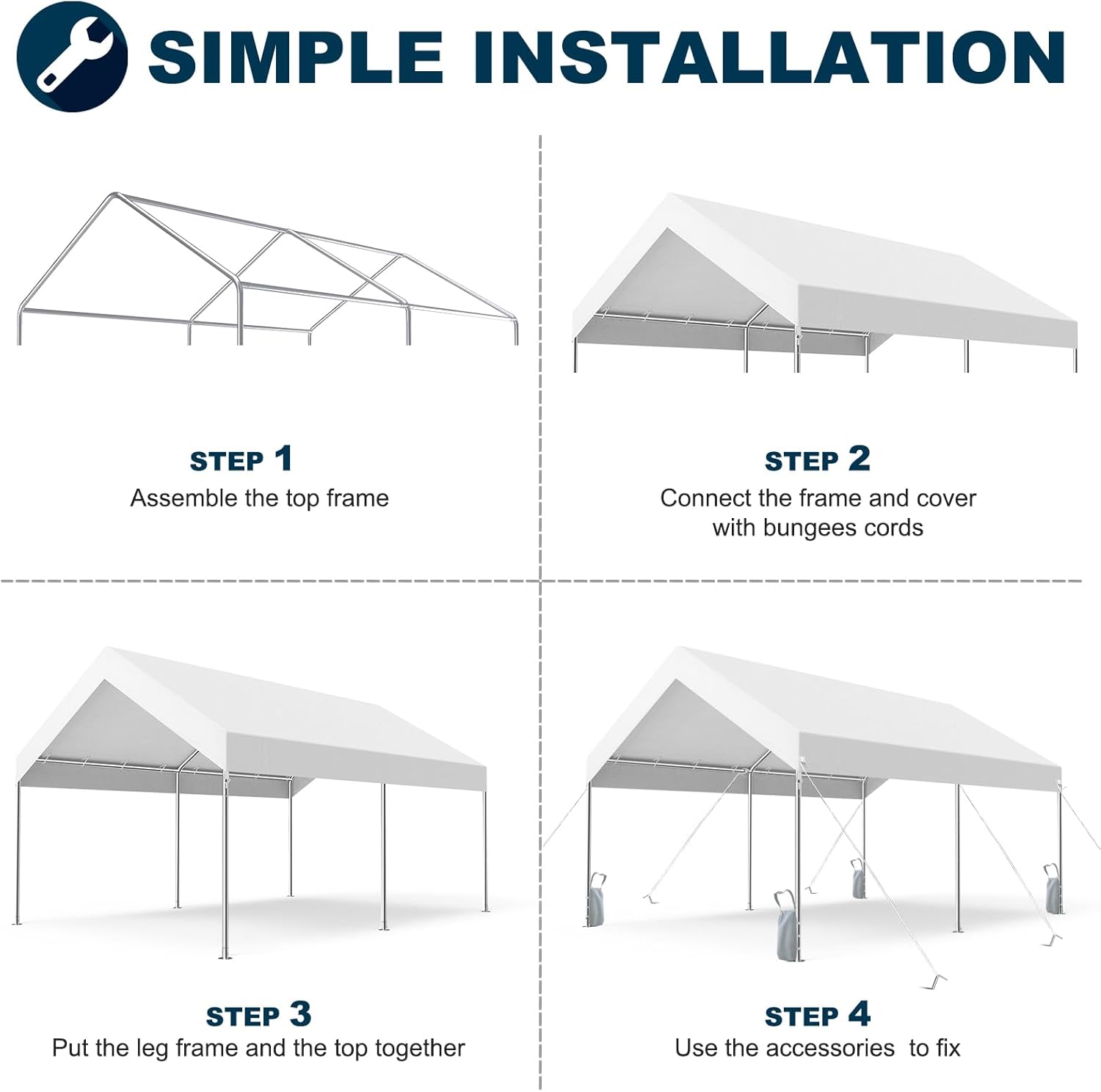 MasterCanopy 3 x 4,5 m verzinkter Stahl Garagenzelt Lagerzelt Gerätehaus Carport PE Dach, Weiß