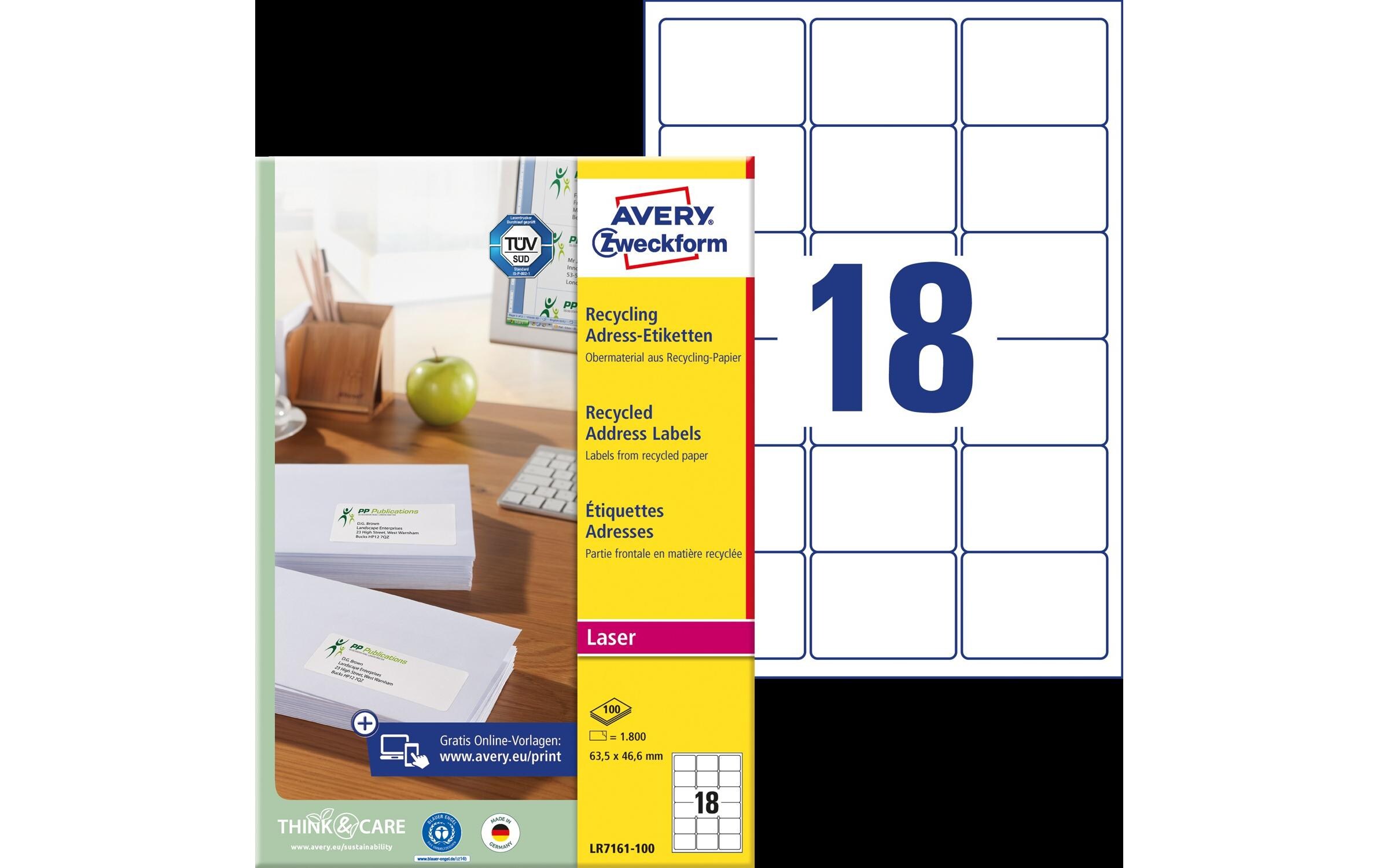 Adressetiketten 63.5 x 46.6 mm, 100 BlattUmweltfreundliche Adress-Etiketten