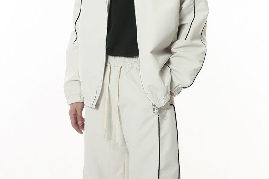 FAERIS - Gestreept jack met rits / Wijde broek met middelhoge taille