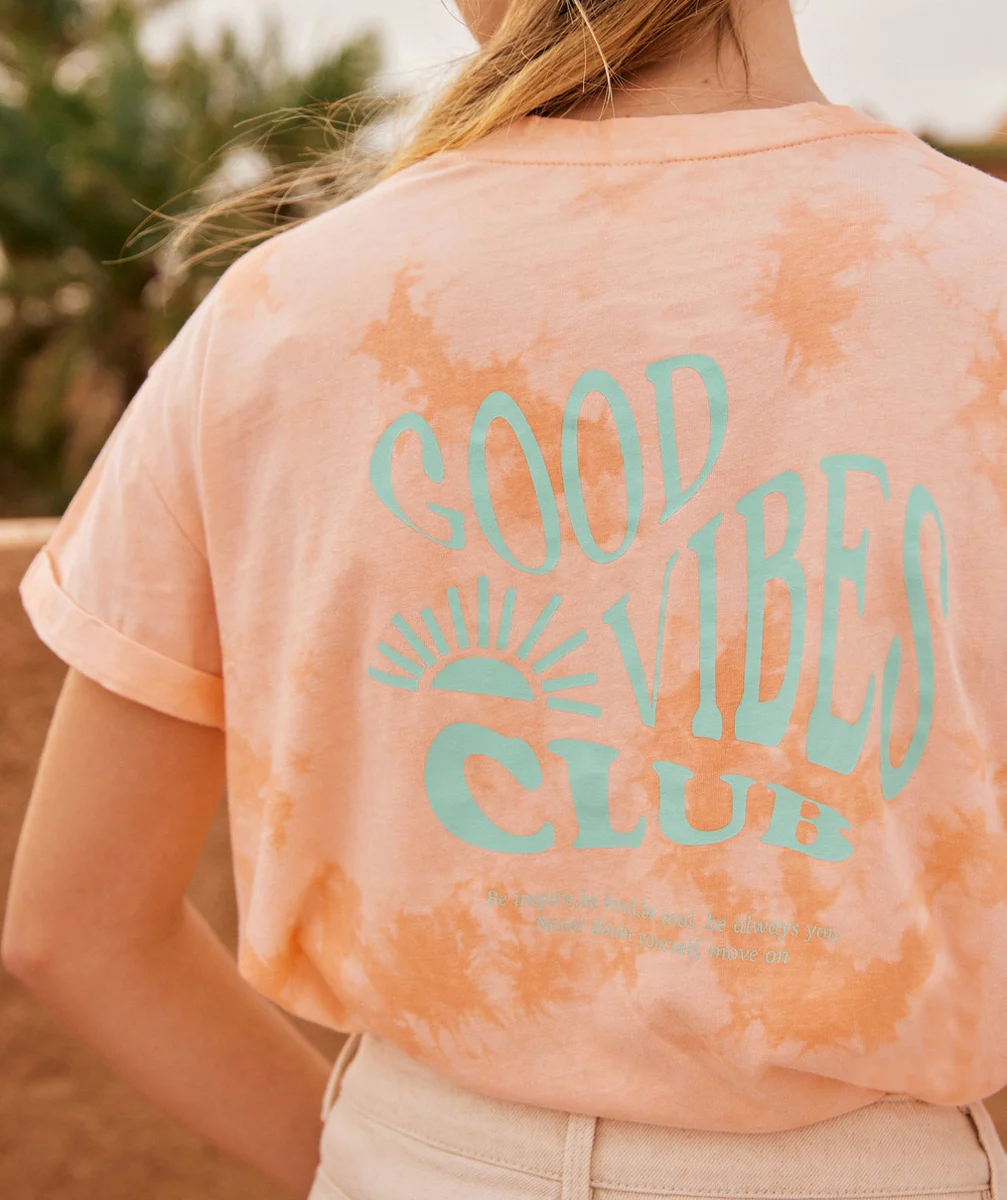 T-SHIRT MANCHES COURTES FILLE EN COTON BIO TIE & DYE ORANGE