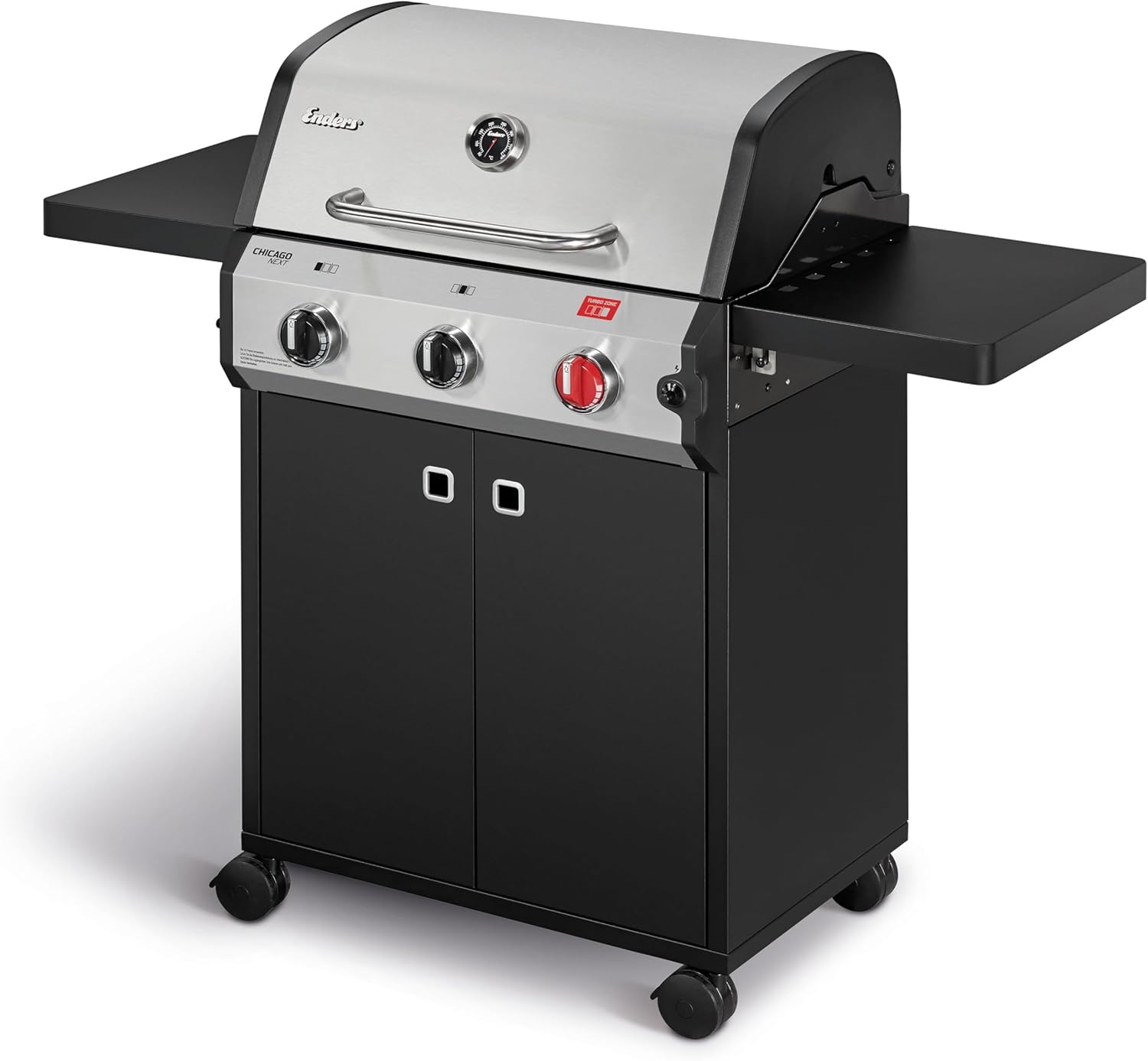 Enders Gasgrill Chicago Next 3 R Turbo, 3-Edelstahlbrenner, doppelwandige Garhaube, 2 abklappbare Seitenablagen, integriertes Thermometer, 10,6 kW Switch Grid™, 800° Grad Turbo Zone™ #89346