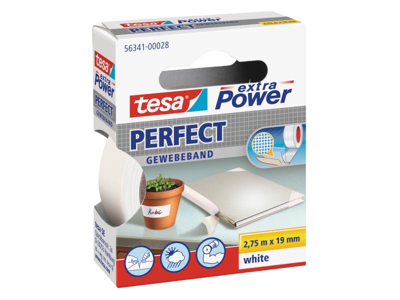 tesa Klebeband extra Power Perfect 19 mm x 2.75 m, Weiss Gewebeband, 19 mm x 2,75 m, blau