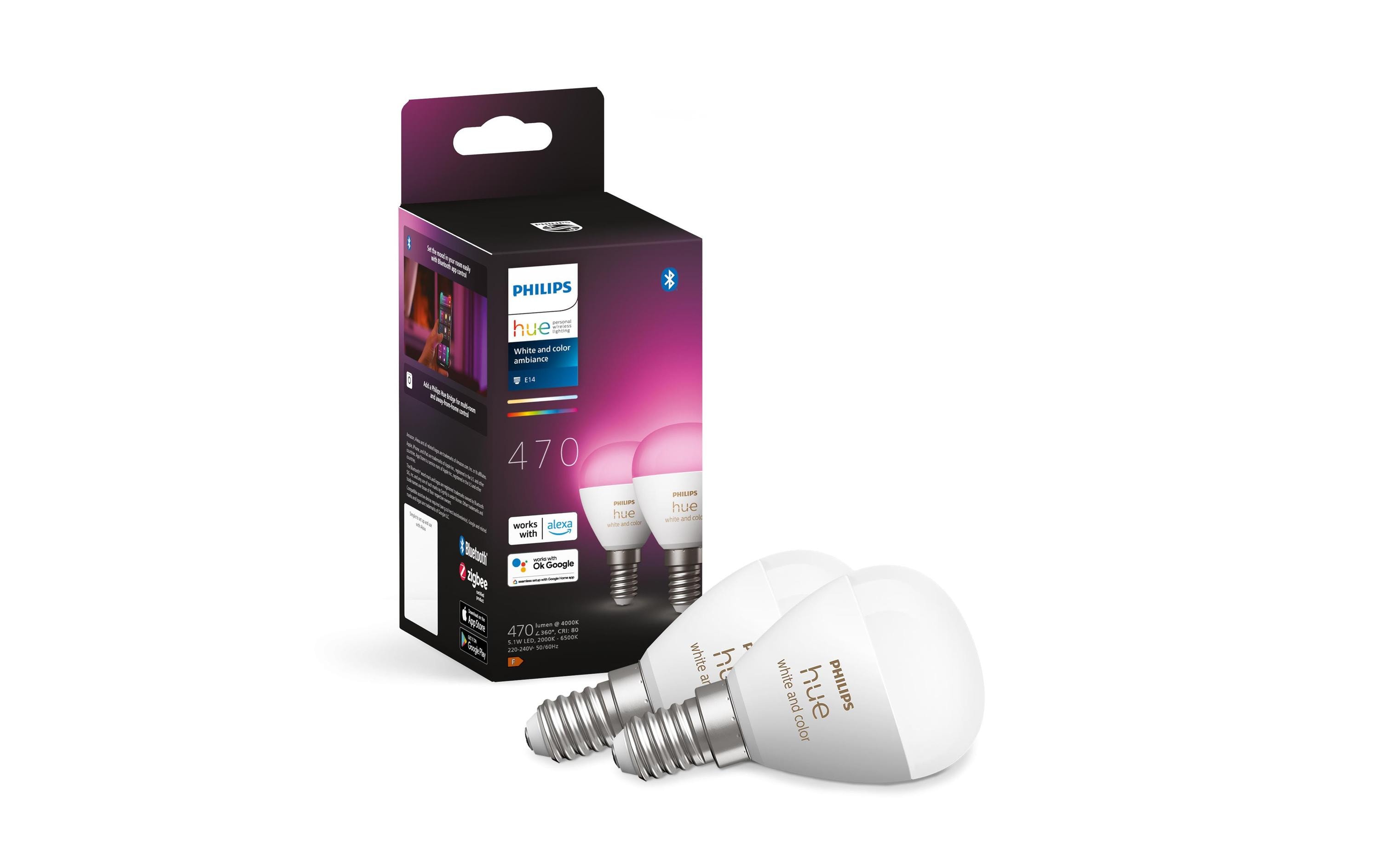 White & Color Ambiance E14 Luster Tropfen 2er Set 2 x 470 lmSmartes Hue E14-Leuchtmittel