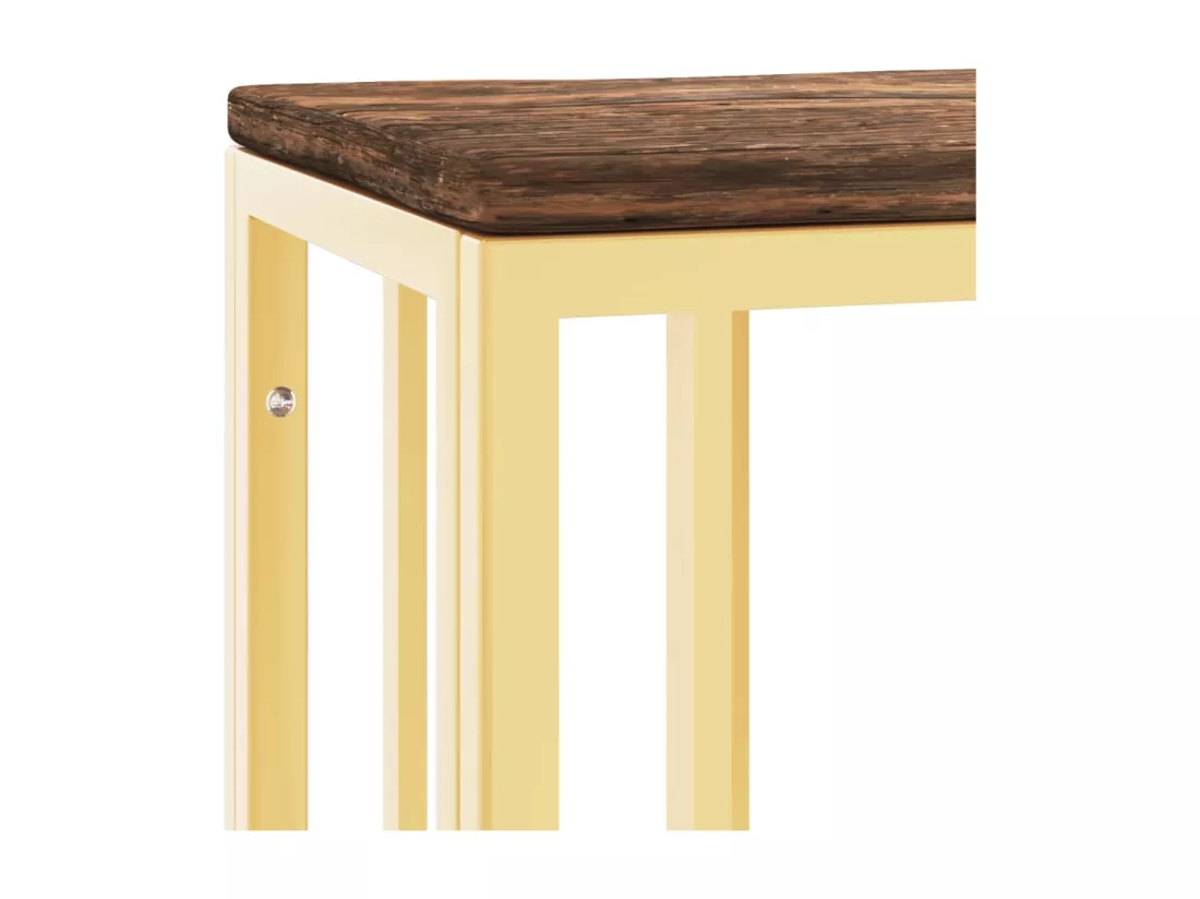 Table console doré acier inoxydable et bois massif récupération