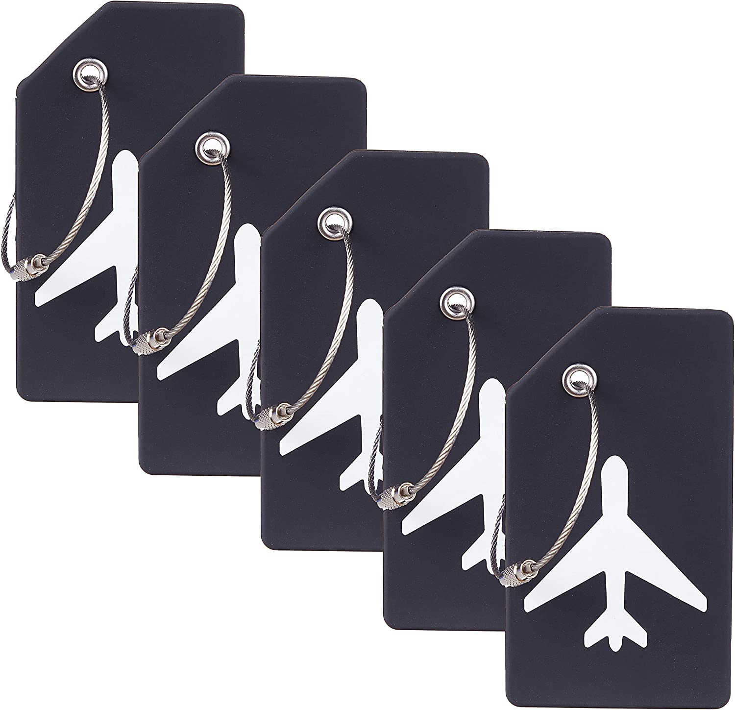 (5er Set) Silikon Kofferanhänger Gepäck Etiketten Luggage Tag mit Adressschild - Schwarz