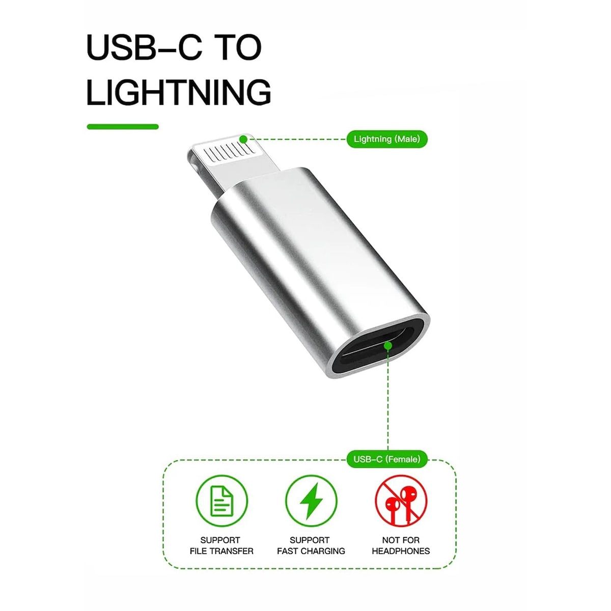 NÖRDIC USBC C Kvinne til Lightning Ha (ikke MFI) Adapter Sølv