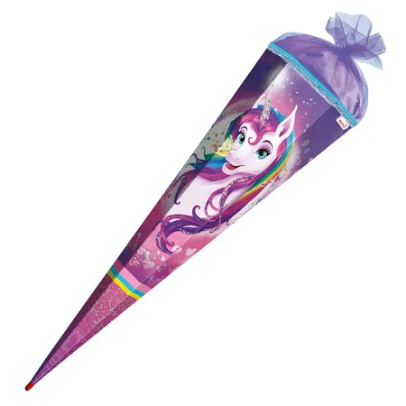 Roth Schultüte Einhornportrait mit Tüllverschluss und Glitzer, 85 cm, eckig