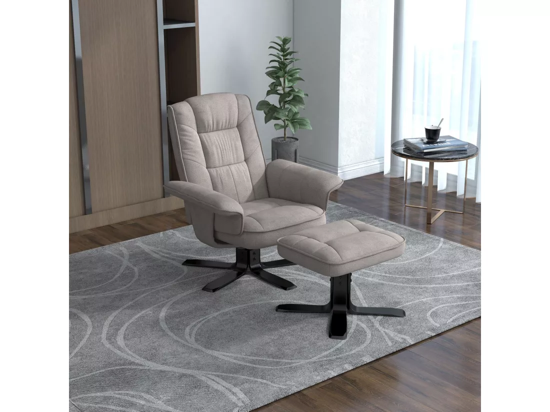 IDIMEX Fauteuil de Relaxation Charly avec Repose-Pieds pouf, siège pivotant et Dossier inclinable en tissu beige/noir