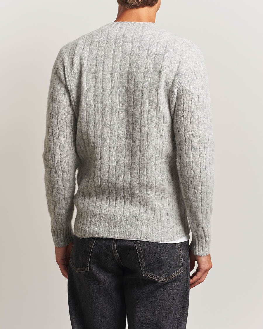 Harley Of Scotland Brushed Supersoft Lambswool Cable Silver