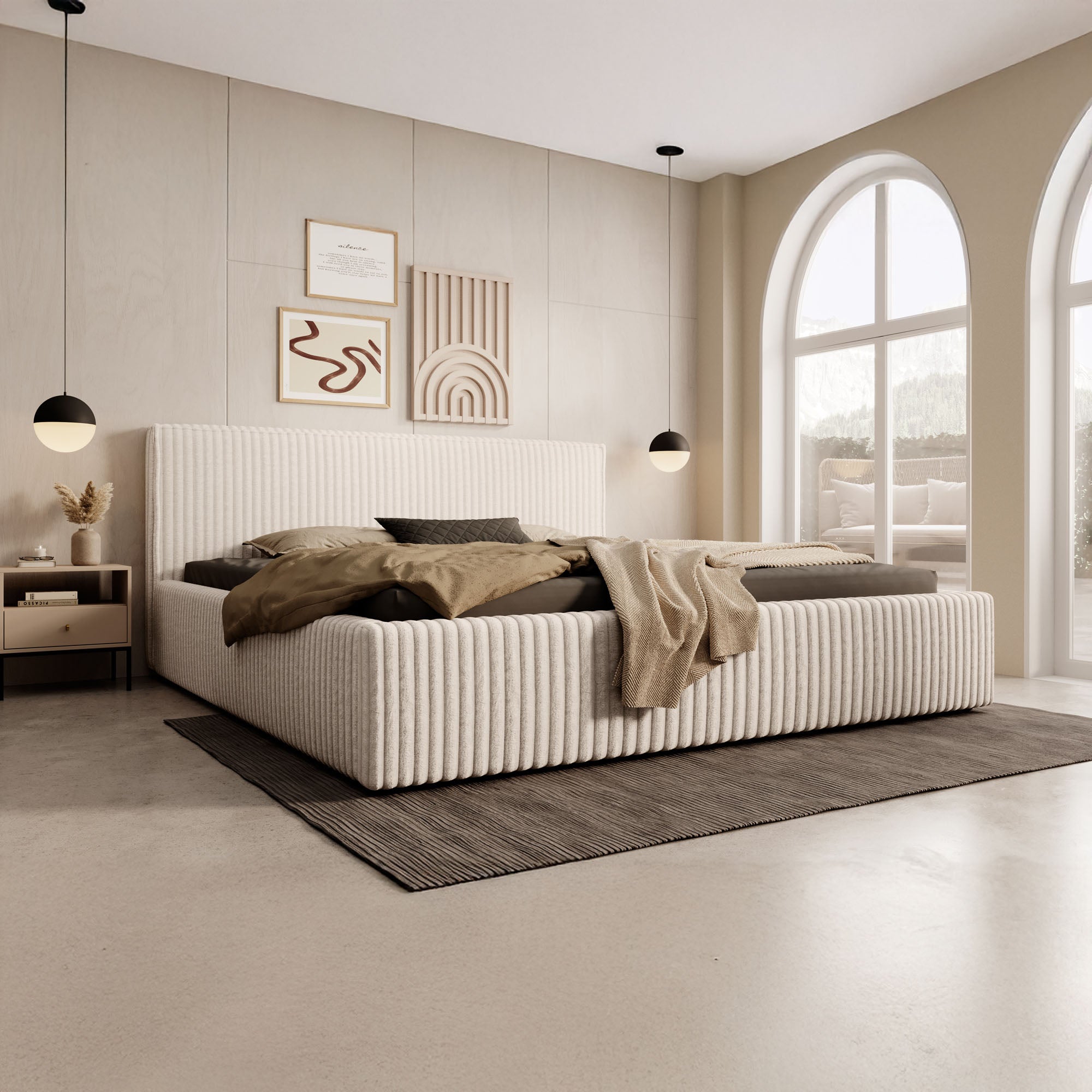 Infinity - Tweepersoonsbed - Fluffy ribstof beige - 180x200 cm