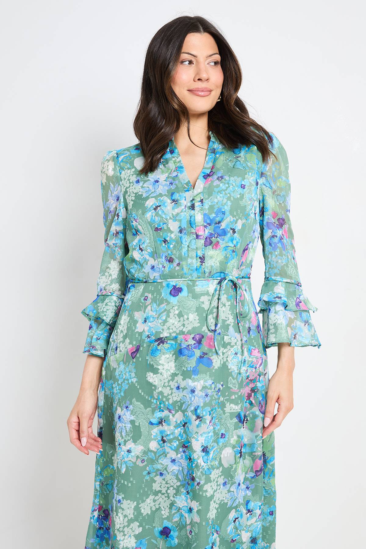 Wallis Robe Midi À Volants Et Motif Floral Dévoré
