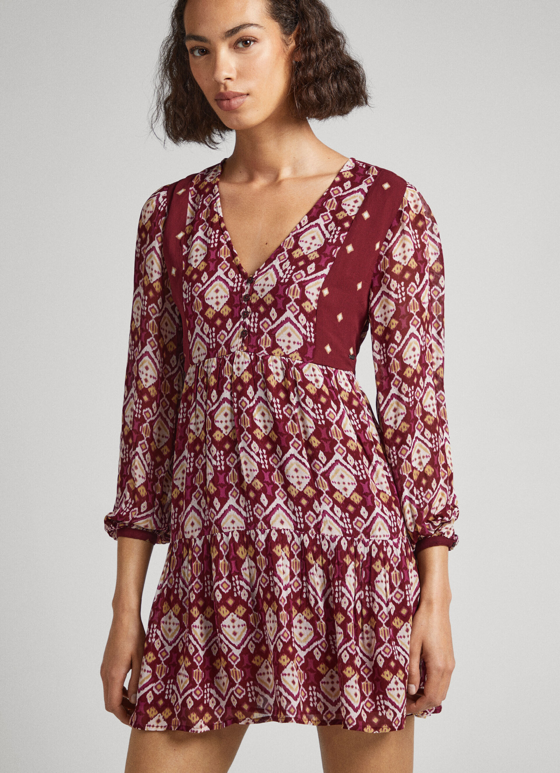 VESTIDO COM DECOTE EM V - multicolorido