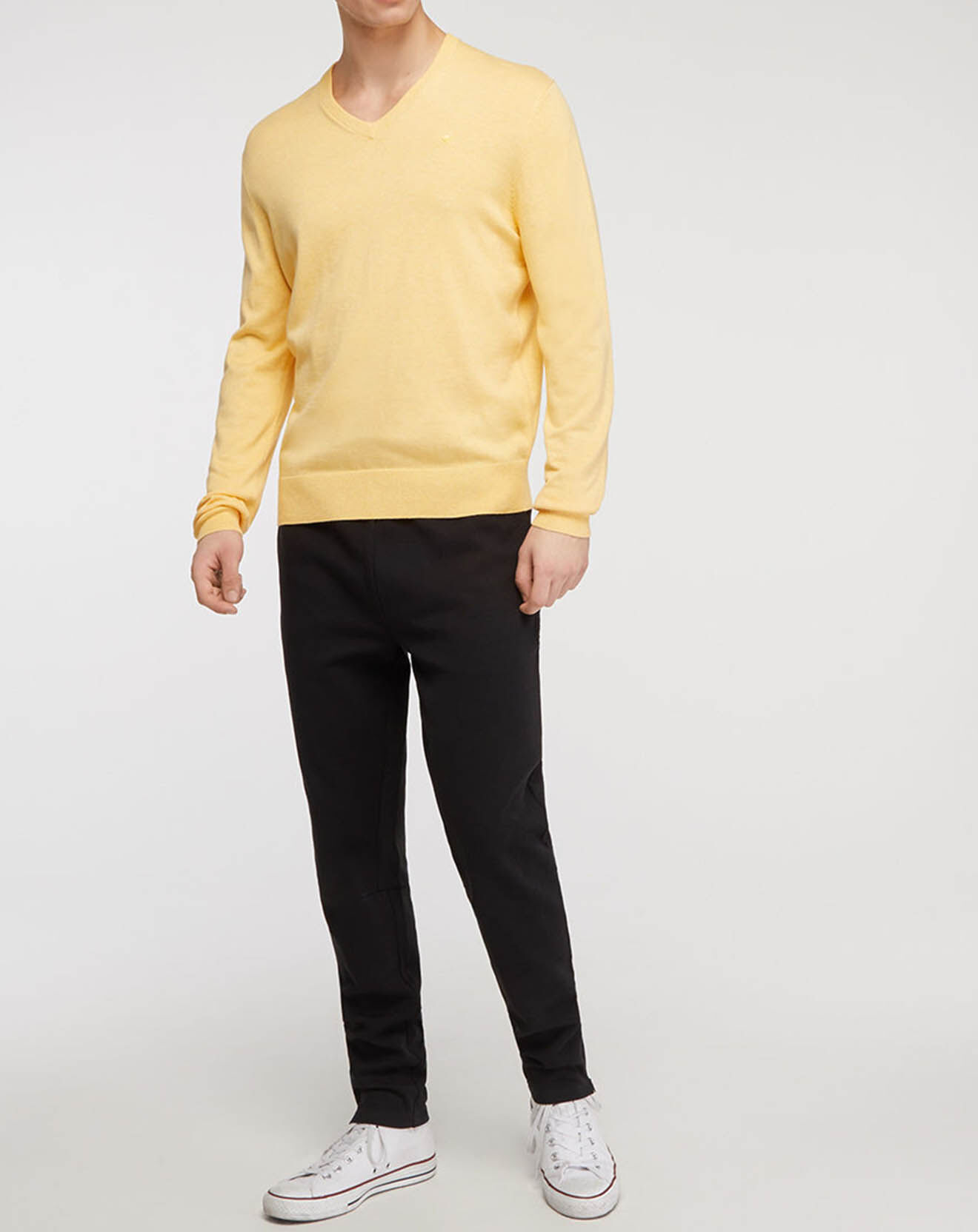 Hackett London Pull en Coton & Soie col V jaune