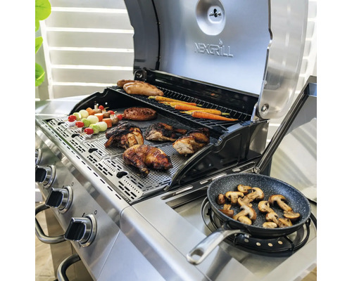 Nexgrill 4B Evolution gasgrill, zwart, 4 branders, 3,23 kW, grilloppervlak 44x64 cm + zijbrander, inclusief rooster, dekselthermometer, vetopvangbak, kookgereihouder, zijtafel, warmhoudrek