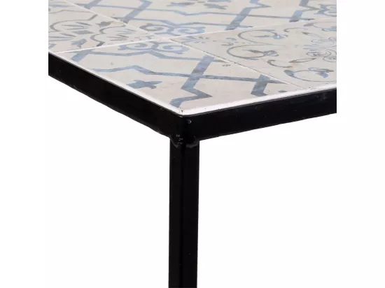 Set de 2 tables en fer forgé et mosaïque noires
