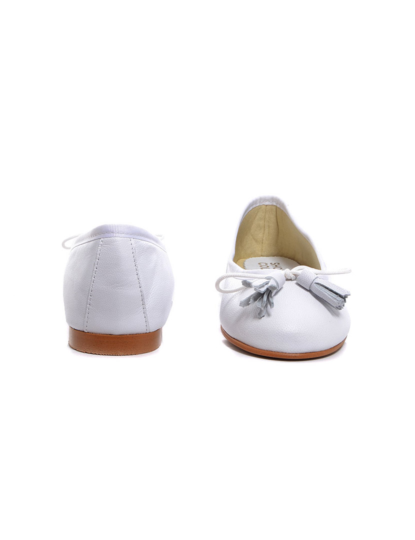 Girls' White Leather Ballet Flats