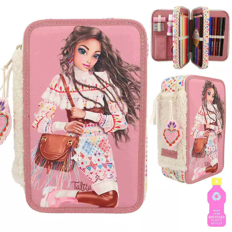 Depesche Federtasche COSY mit Druck TOPModel 7,5 x 13 x 20 cm altrosa