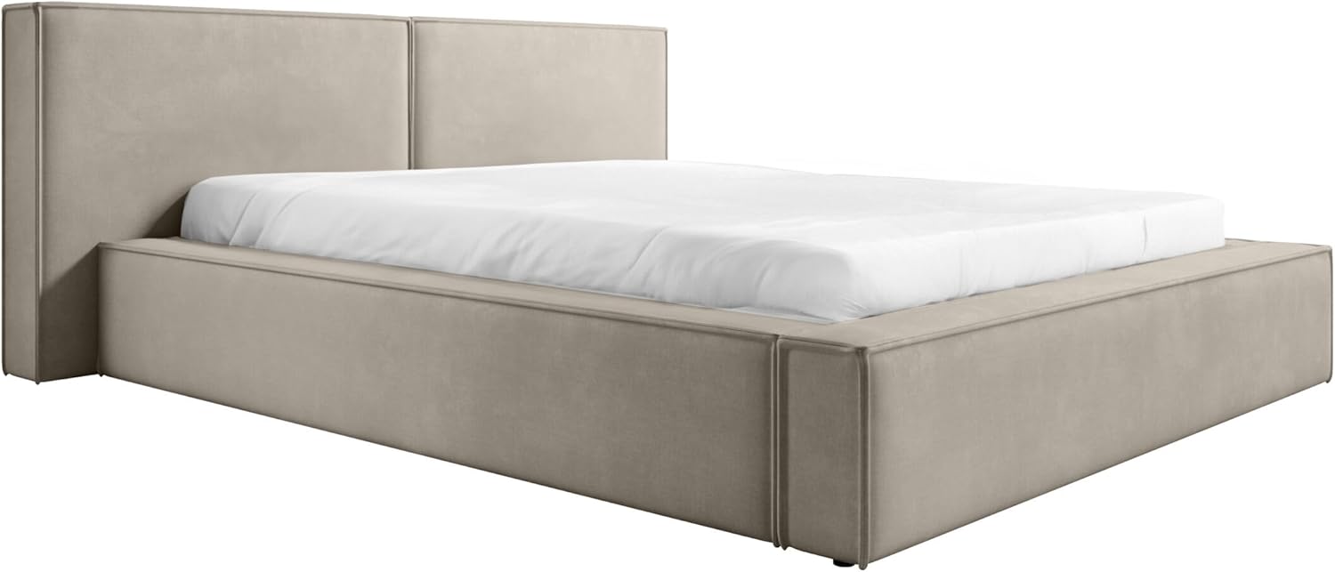FEDVE Bett 160x200 Hellbeige - Lopra - Polsterbett 160x200 mit Bettkasten - Doppelbett 160x200 mit Bettkasten - Bett mit Stauraum - Schlafzimmer Bett mit Bettkasten 160x200