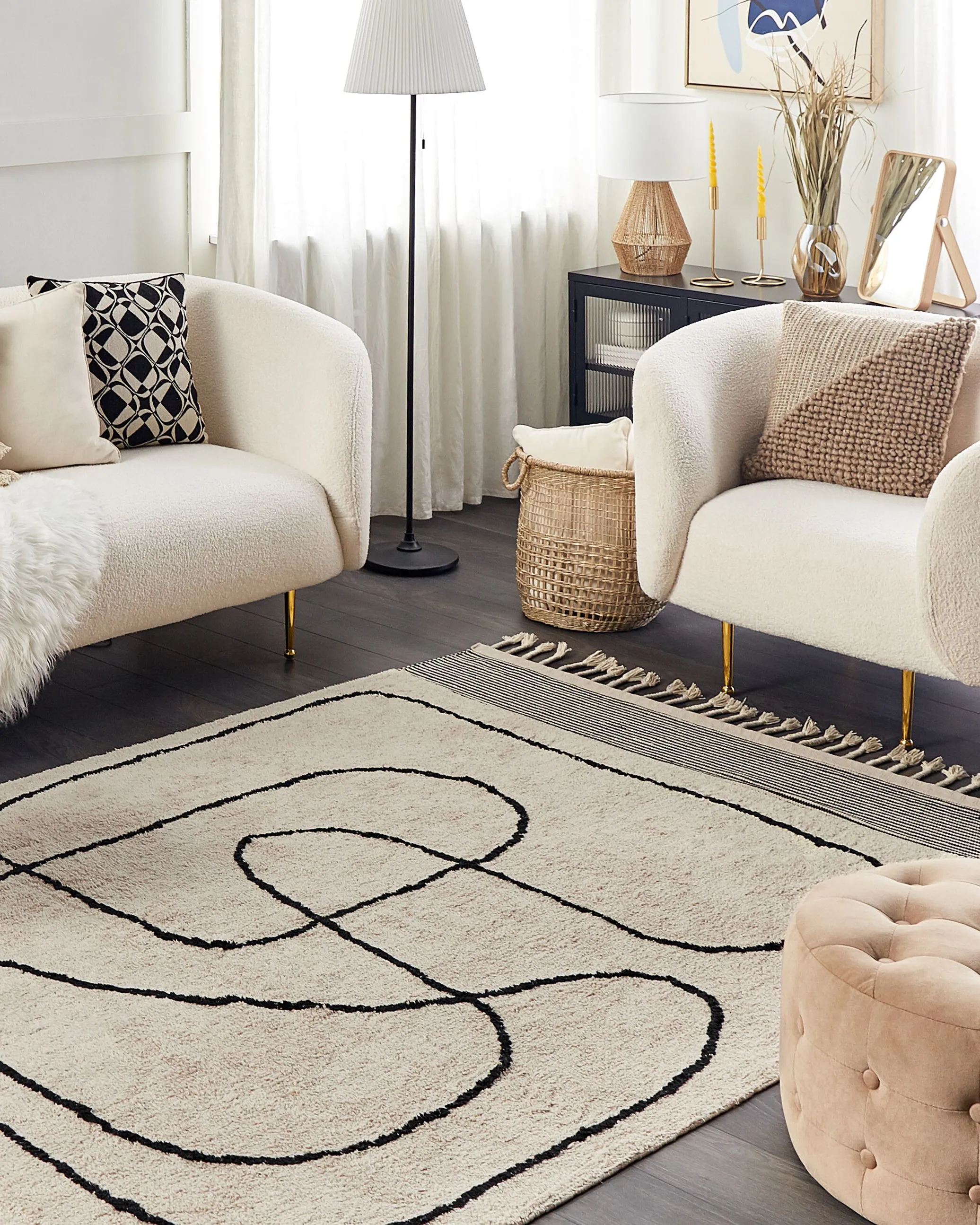 Vloerkleed DOKUZ Beige 160 x 230 cm Katoen