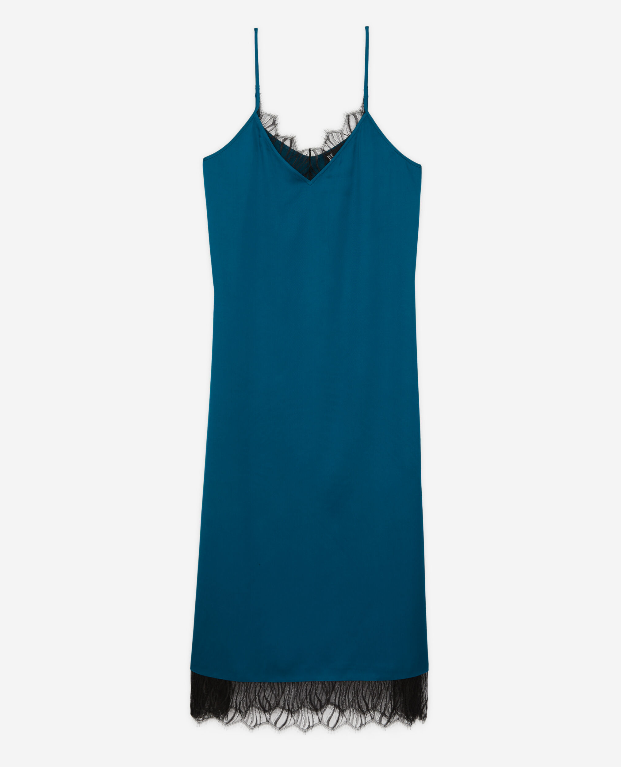 Robe nuisette longue bleue avec détails en dentelle