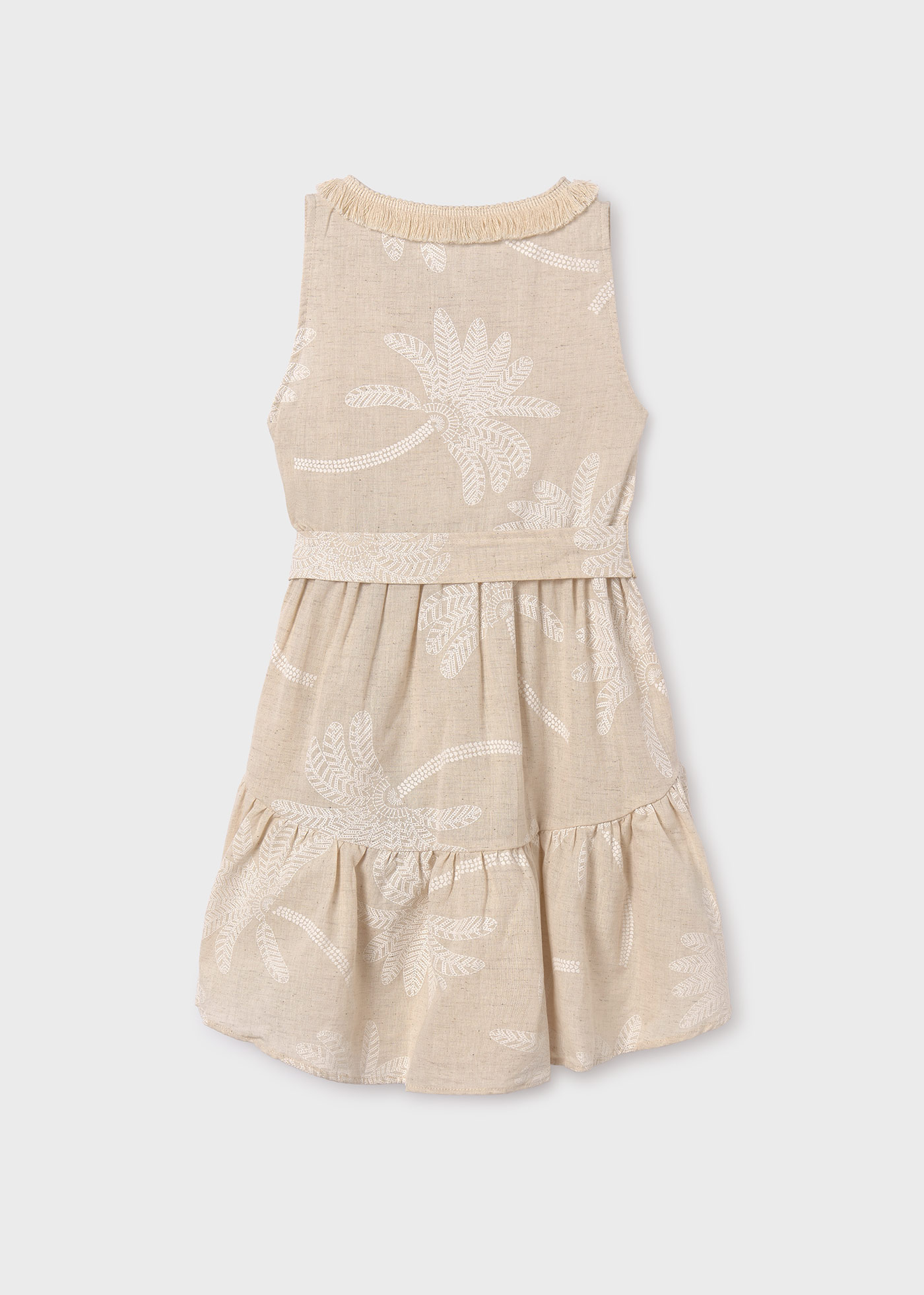 Vestido de linho com estampa de palmeiras para meninas